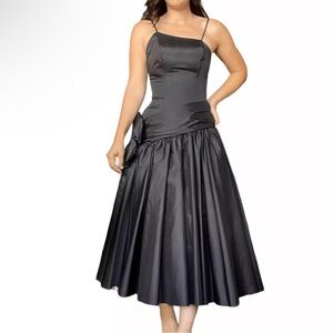Elegant Black Satin Midi Dress